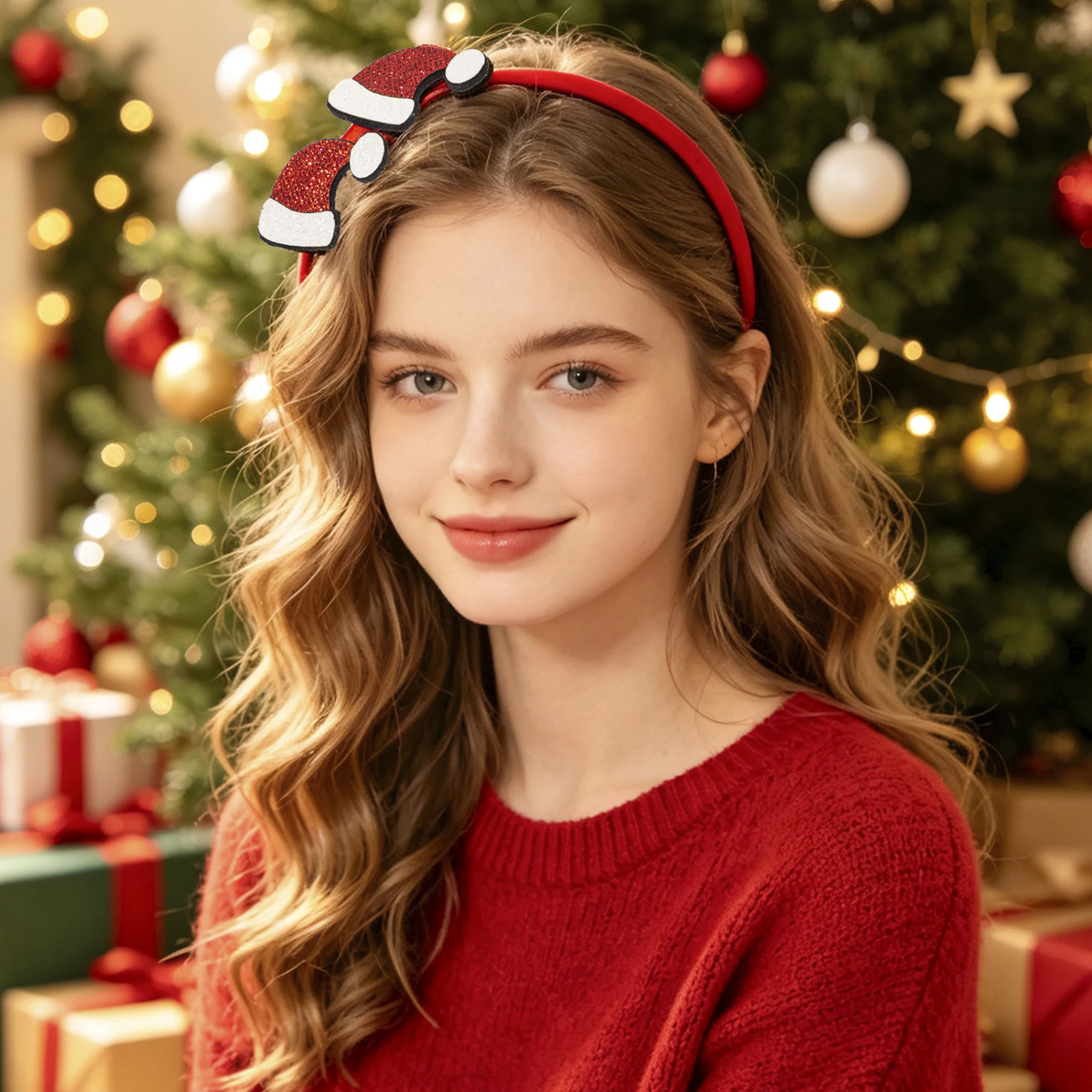 5/10 pieces, sparkling felt Christmas headband, Christmas reindeer gift box, Christmas tree headband, party hair accessory.