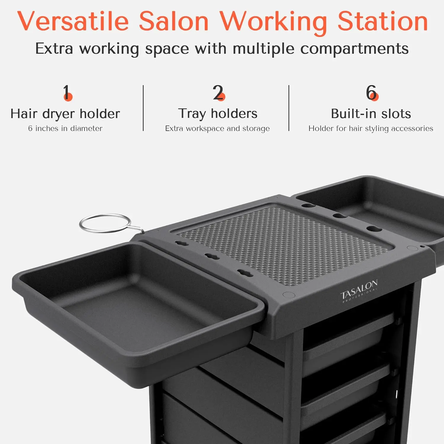 TASALON Salon Trolley Cart for Salon Station - Space Saving Salon Rolling Cart for Extra Storage