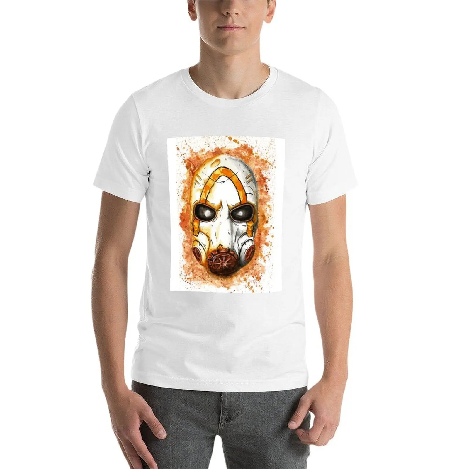 تي شيرت بألوان مائية تي شيرت رجالي تي شيرت رجالي قطن 100% قناع مضحك قميص رجالي من القطن تي شيرت نفسي