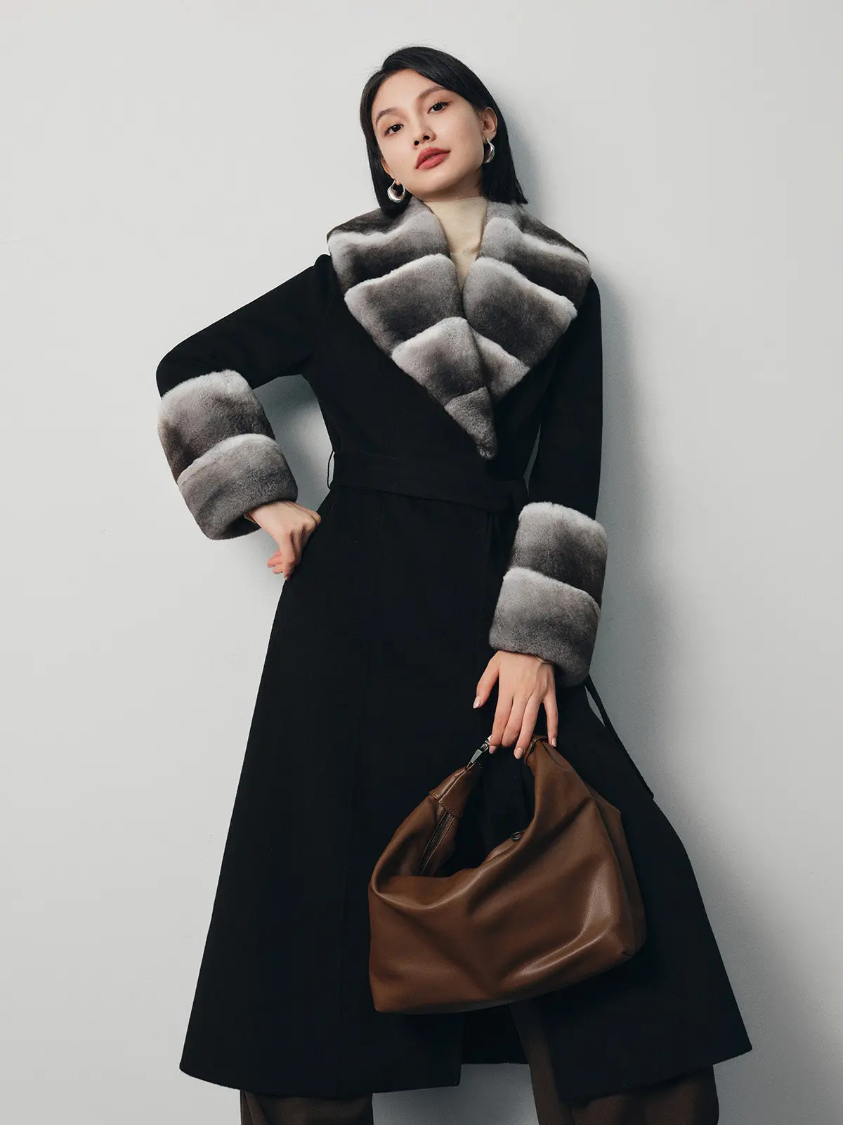 الأخضر الأرجواني الأزرق توتورو الفراء طوق الراقية عكسها معطف من قماش الكشمير سليم صالح طويل عالية الجودة معطف الصوف للنساء