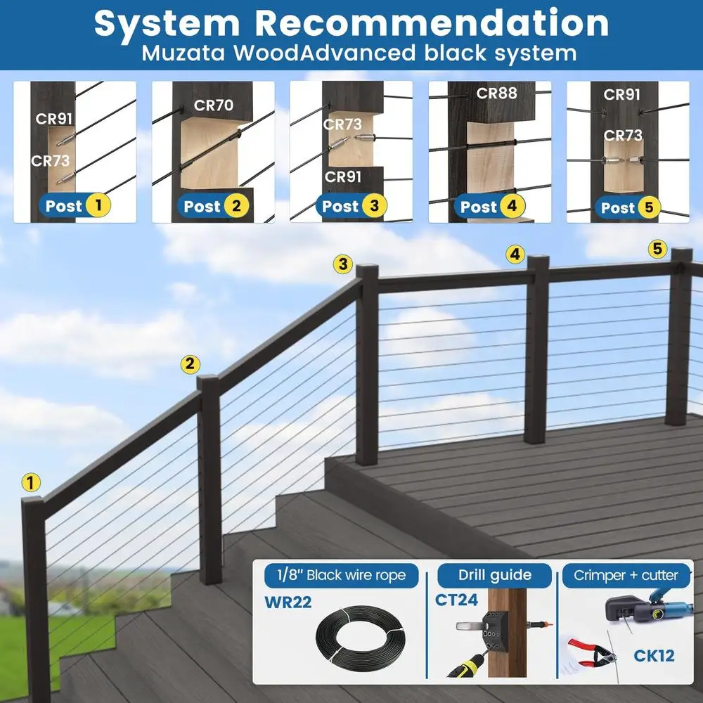 Steel Cable Railing Tensioner Kit Swage Lag Screw Invisible Wood Post 40 Pack