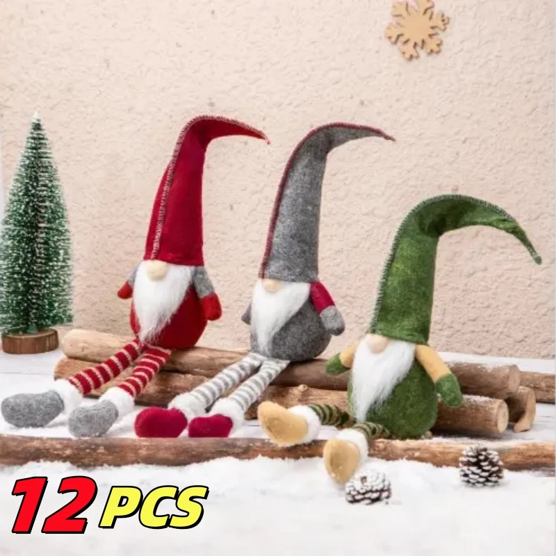 12PCS Christmas Plush Toy Swedish gnome Christmas Decorations Long Leg Striped Socks Rudolf Faceless Doll Elf Decoration Hotel