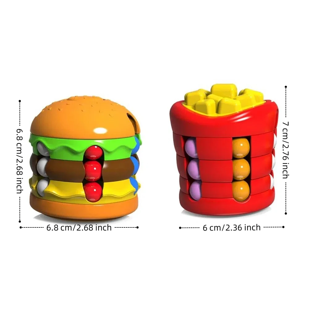 Cubo magico rotante per hamburger Fagiolo colorato Giocattolo antistress con punta delle dita Patatine fritte Sviluppa intelligenza Agitarsi Giocattolo per bambini