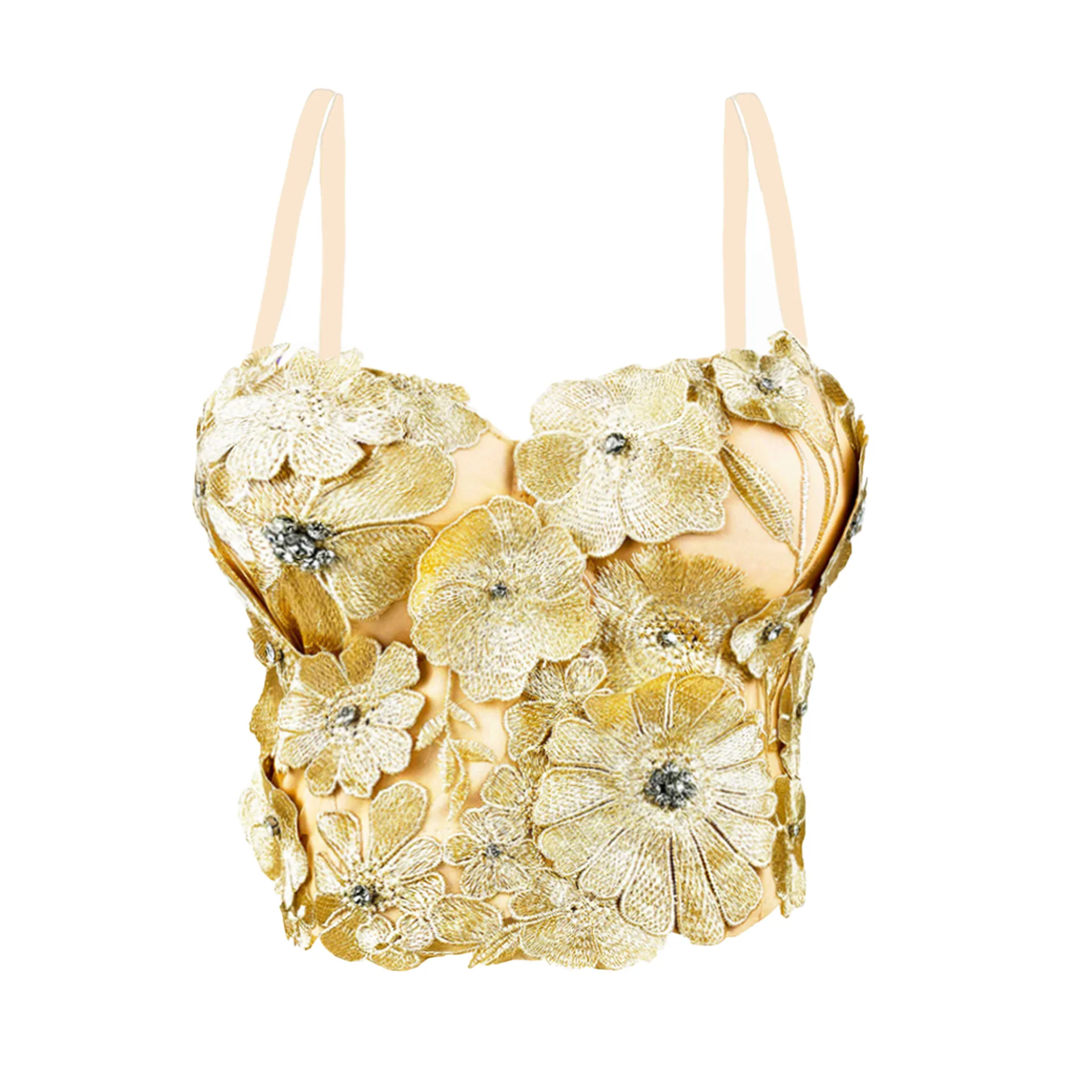 

Designer 3D Floral Crystal Corset Top Slimming Bustier Bralette with Boning Lingerie Crop Top Push Up Underwire Bra Camisole