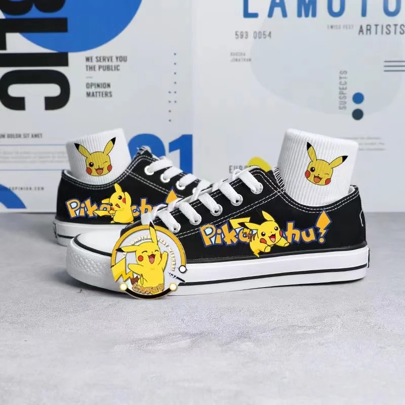 2024 explosive facelift of Pikachu hand painted low top canvas shoes men women small white shoes for summer couples board shoes