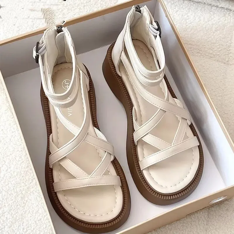 2023 Damesschoenen Groen Schoeisel Met Medium Hakken Zomer Romeinse Stijl Sandalen Voor Vrouw Platform Rits Nieuwe Ademende Mode