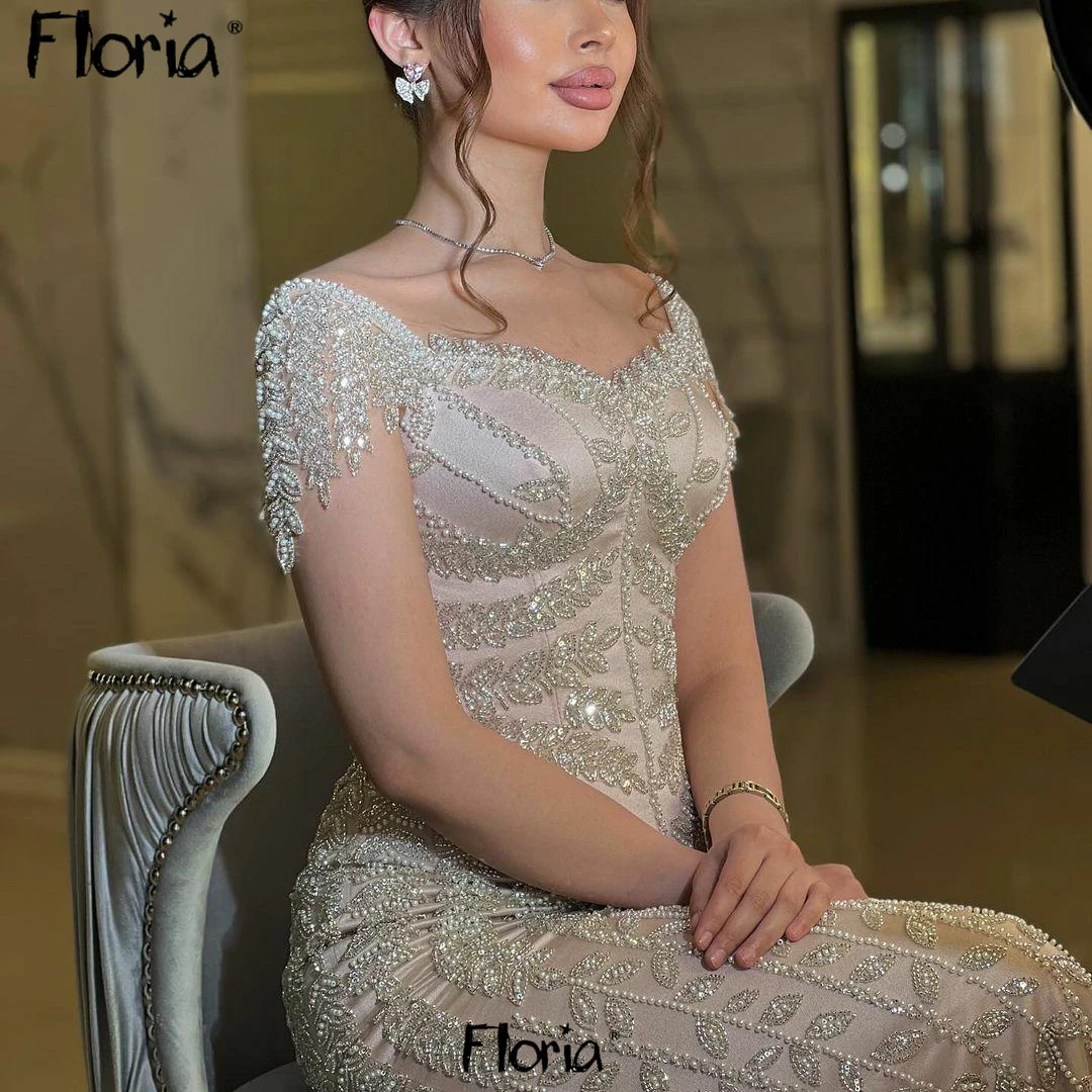 Floria Pink Cap Sleeve Wedding Party Dress Bridesmaid Robe Customized Formal Celebrity Gowns Arabic Beaded Birthday Wear 2024