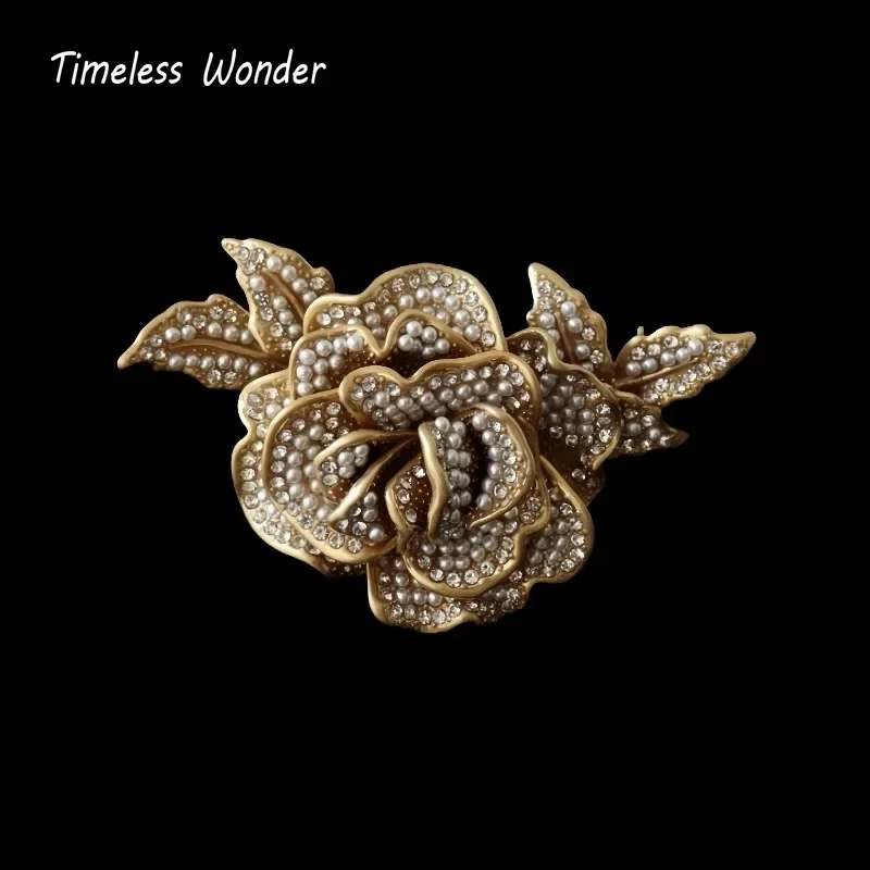

Timeless Wonder Retro Zircon Pearl Floral Brooch Pins for Women Designer Jewelry Runway Top Trendy Cute Rare Sweet Mix 7522