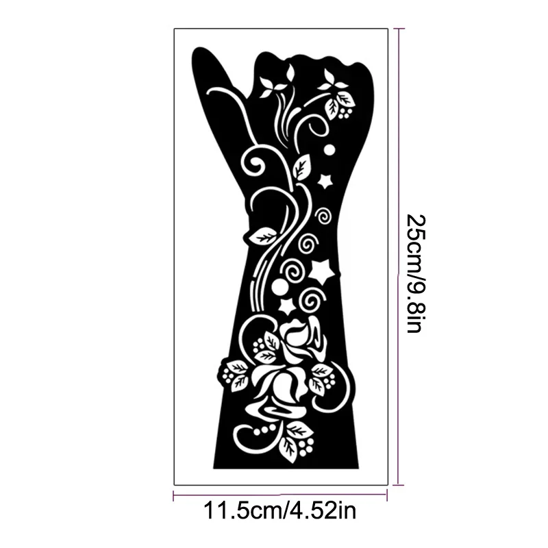 1 paar Schwarz Hand Transfer Temporäre Tattoo Aufkleber Hand Henna Tattoo Vorlage Für Frauen Körper Malerei Blumen Tattoo Schablone