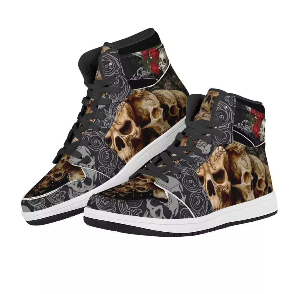 

WHEREISART Gothnic Punk Skull Men Shoes Customized Sneakers Male Basketball Shoes High Top Vulcanized Shoe zapatillas de mujer