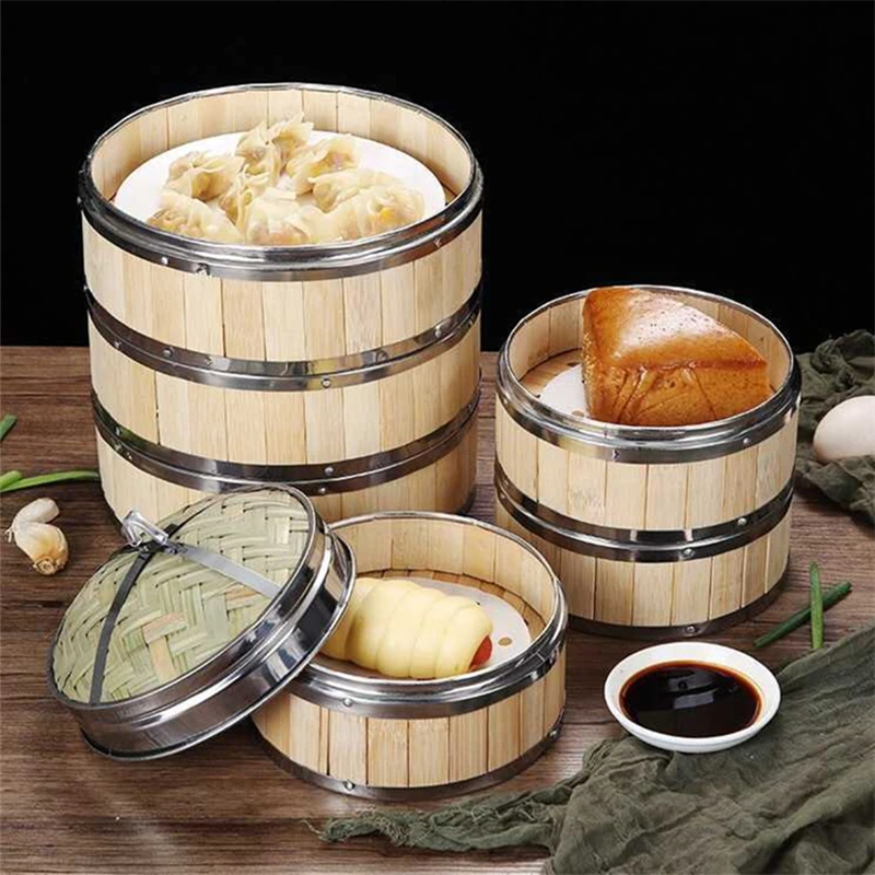 

Reusable Kitchen Round Bamboo Steamer with Cover Dumplings Steaming Grid Rice Cooker Pad Paper Cookware Cooking Utensils