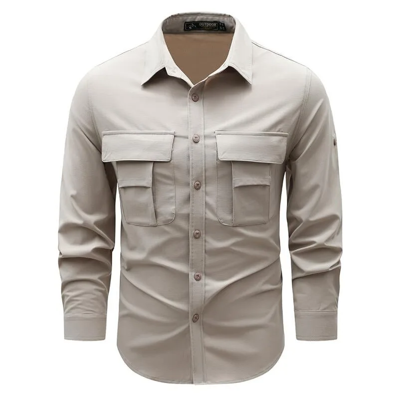 Summer Men Long Sleeves Thin Quick Drying Cargo Shirts Multi Pockets Tooling Shirts Male Outdoor Breathable Comfortable Shirts