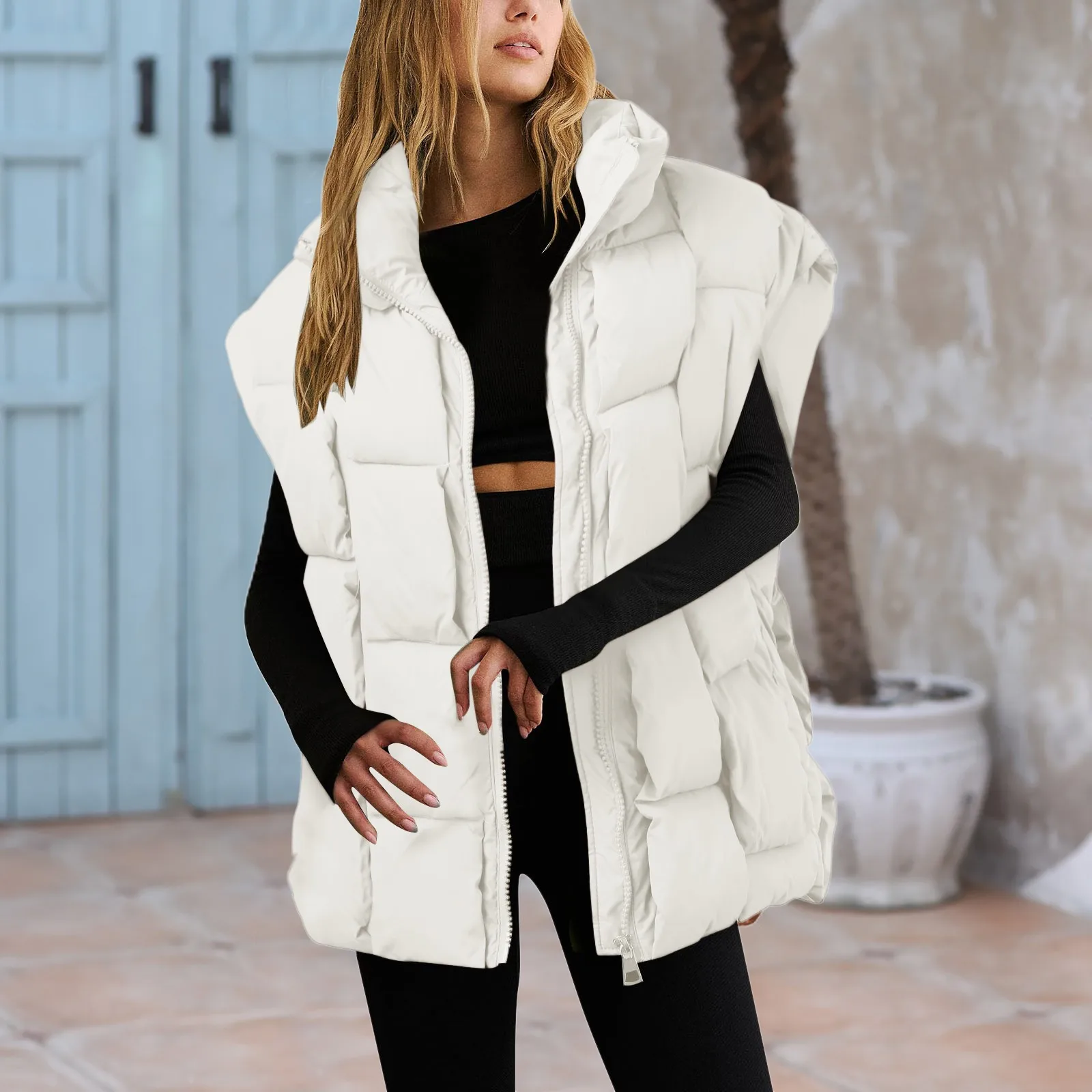 Winter Jackets Fashion Padded Vests Sleeveless Women\'s Vest Warm Coat Oversize Outwear Puffer 2023 Long Ladies Loose Vest Coat