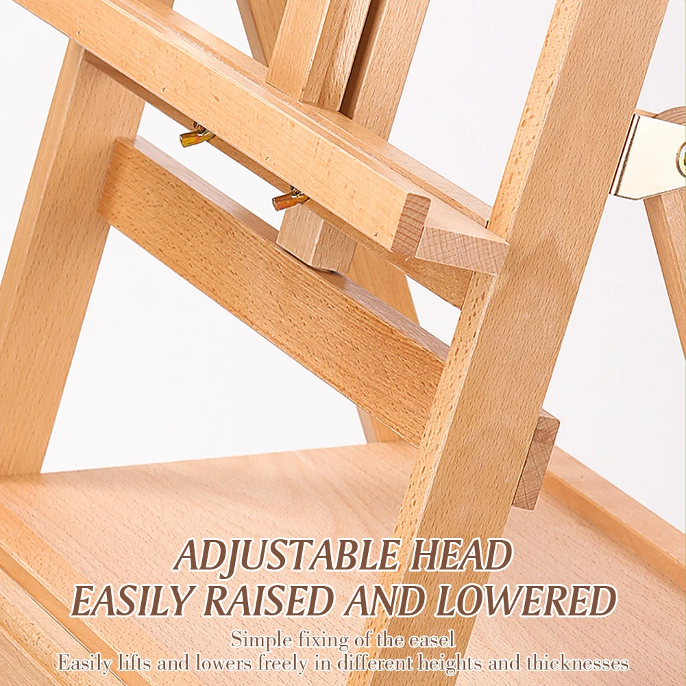 حامل مسطح قابل للطي من خشب الزان مع صينية درج وحامل رسم زيتي قابل للطي وقابل للتعديل للأطفال وحامل رسم زيتي