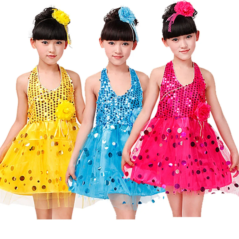 Summer red, green, yellow, blue and green neck dress, suspender backless stage wear, sequined gauze skirt multi-color