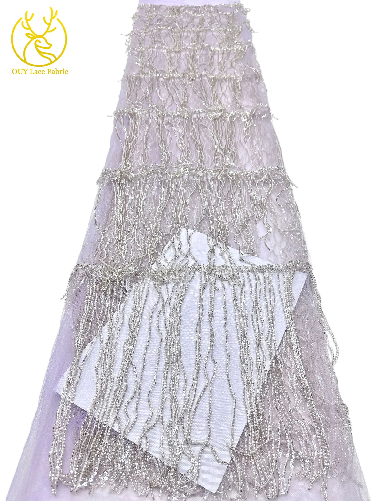 Weinroter nigerianischer 3D-Quasten-Perlen-Spitzenstoff, französischer Pailletten-Tüll-Spitzenstoff, afrikanischer Spitzenstoff für Damen, Hochzeitskleid, Nähen – Detail 16