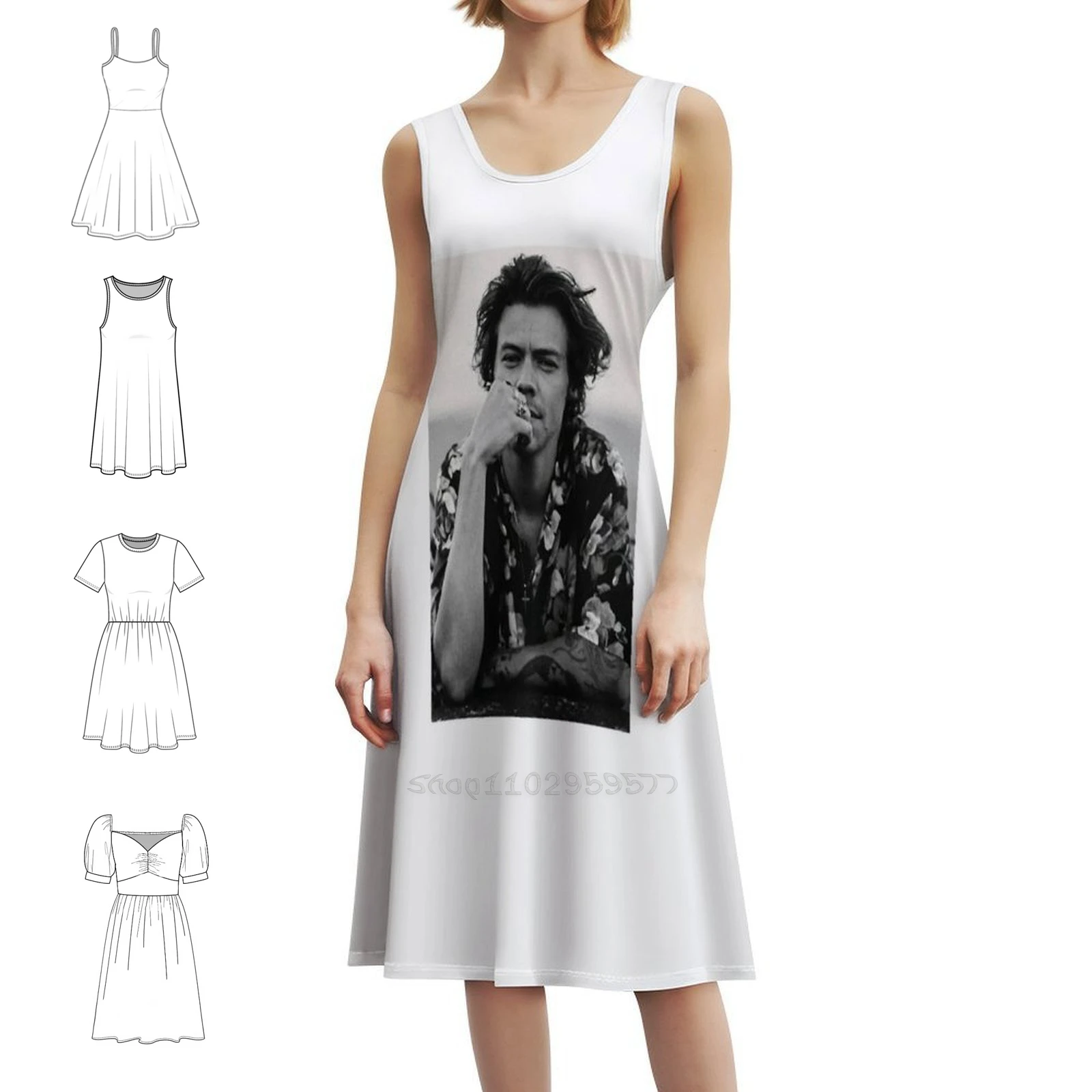 

Black White Harry Handsome Bohemian Sleeveless Dress Multi-Print Beach Vacation Party Dress Black White Harry Handsome Evening