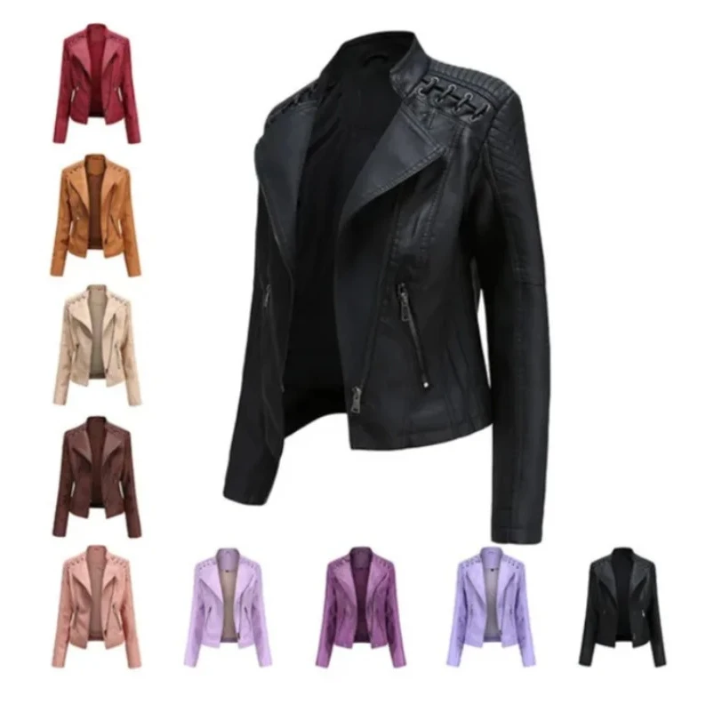 

Женская укороченная кожаная куртка в классическом ретро-стиле, 12 цветов в наличии, приталенный панк-жакет для осеннего повседневного уличного образа