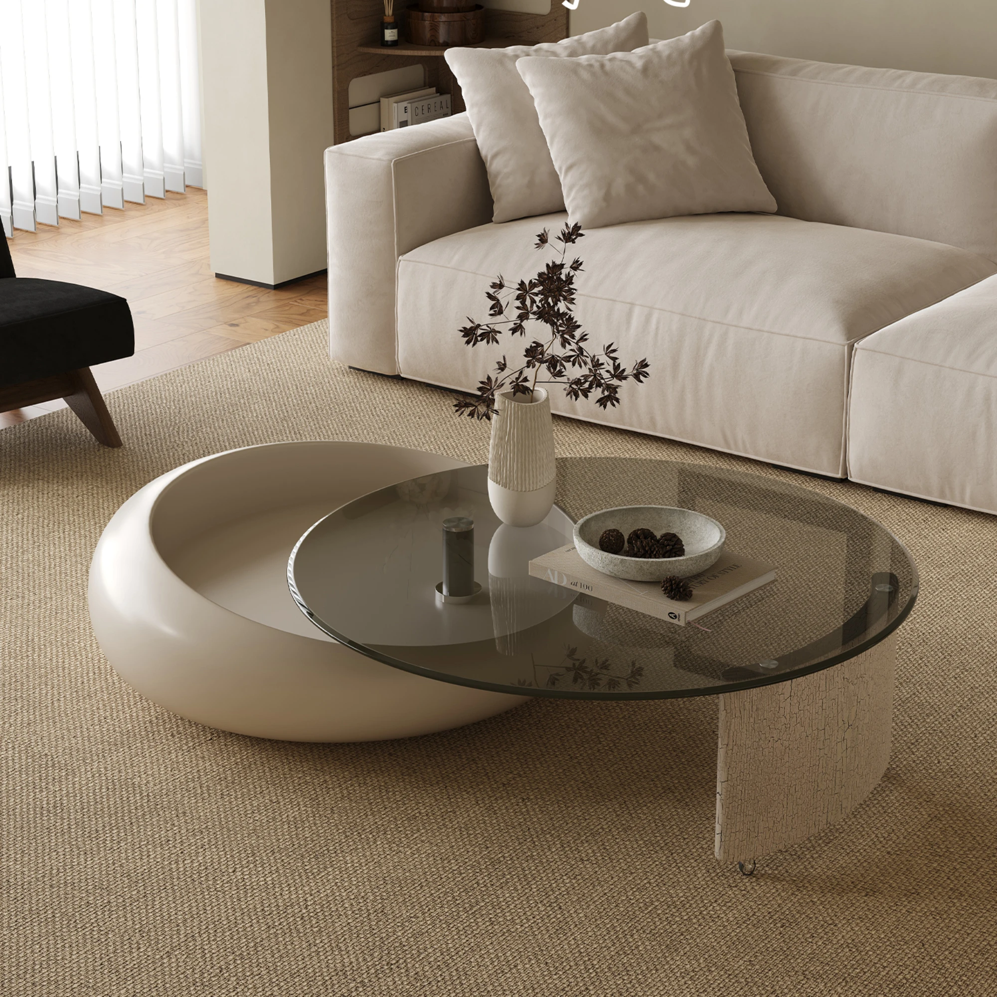 

Круглый стеклянный журнальный столик для гостиной