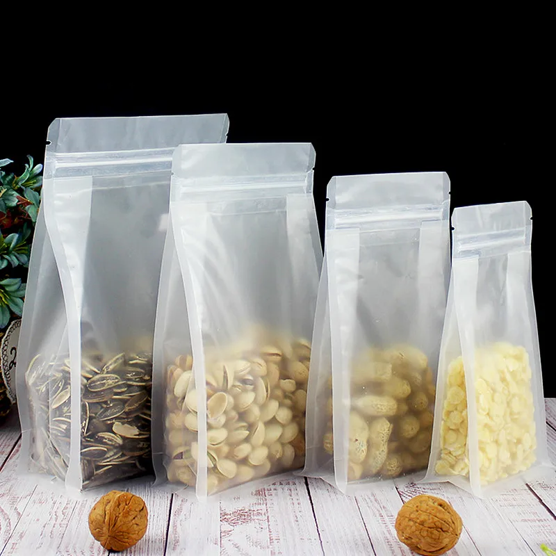 50PCS 3D Matte Frosted Plastic Visiable Bags Resealable Snack Coffee Cereals Tea Nuts Dried Fruits Meat Gifts Packaging Pouches