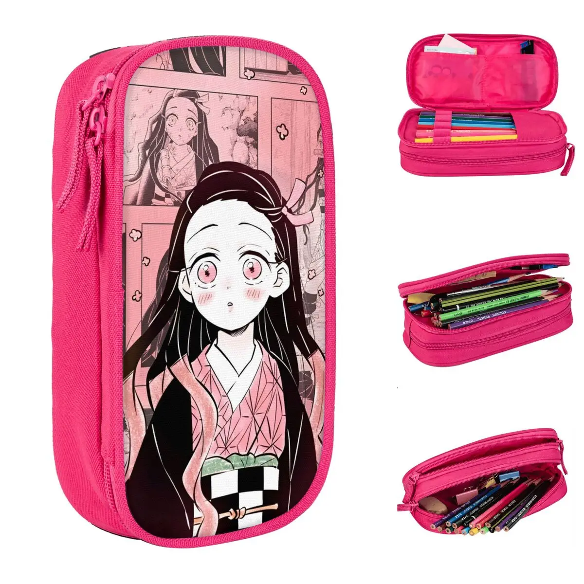 Cute Demon Slayer Nezuko Kamado Pencil Case Anime Pencilcases Pen Student Large Storage Bags Students School Cosmetic Stationery