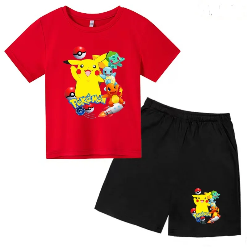 Children's T-shirt Two-piece Set 3-12Years Pokemon Cool Summer Anime Pikachu Boys Girls Clothing Short-sleeved+Shorts Casual Set view 3