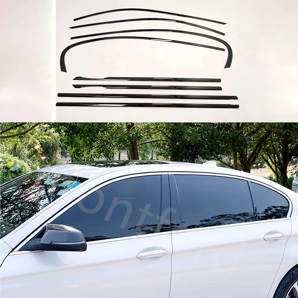 car styling Black Steel Window Molding Frame Strips Trim Cover For BMW 5 Series F10 2011-2017