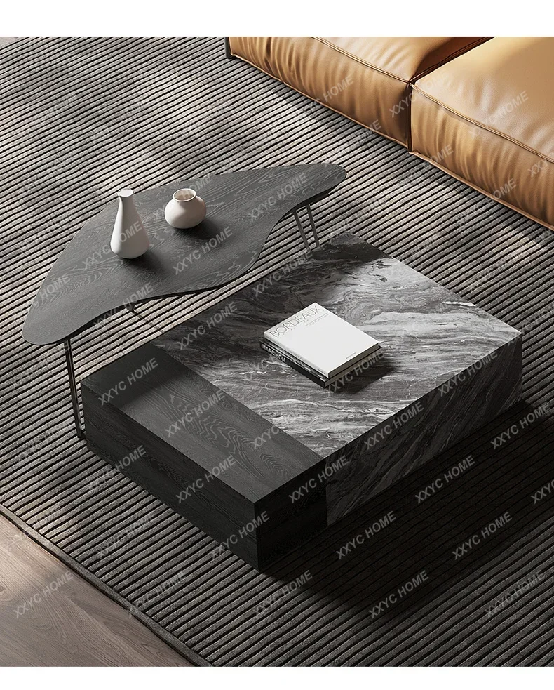 Large and small apartment light luxury modern square living room household simple rock slab coffee table FT