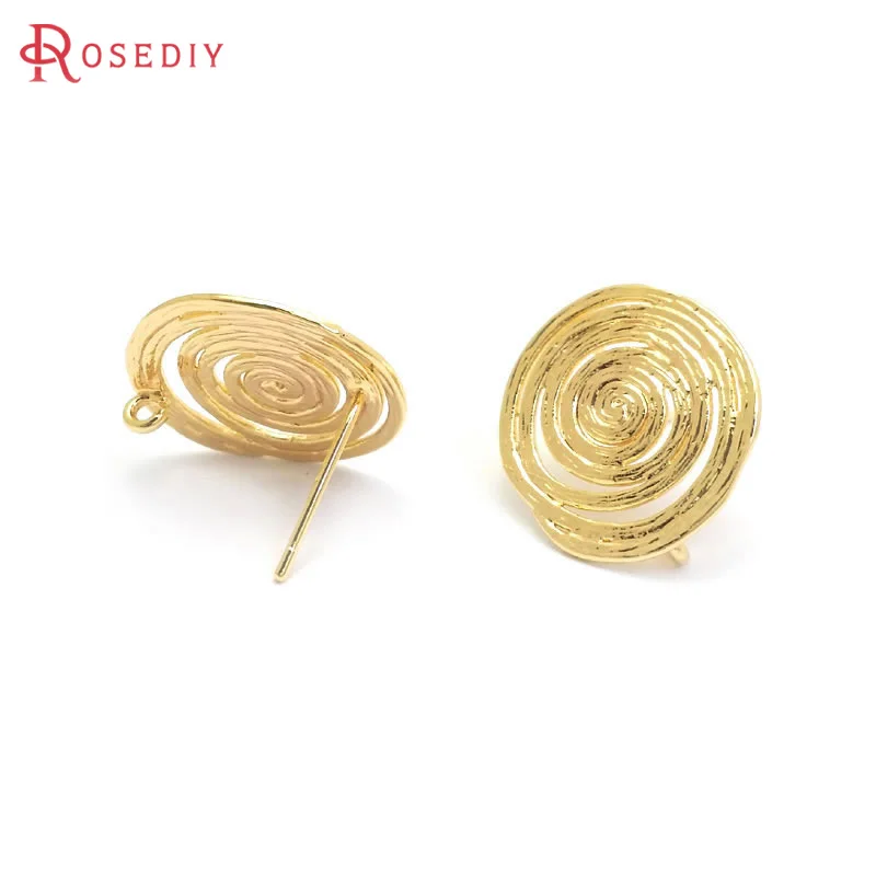 6PCS 18K Gold Color Brass Roll Pattern Stud Earrings Pins High Quality Diy Jewelry Making Earrings Accessories for Women