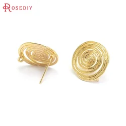 6PCS 18K Gold Color Brass Roll Pattern Stud Earrings Pins High Quality Diy Jewelry Making Earrings Accessories for Women