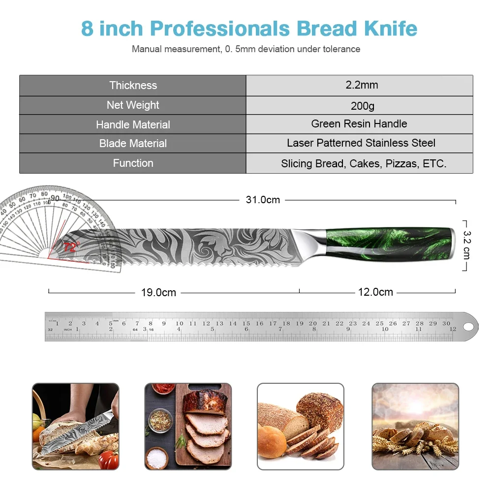 8 Inch Bread Knife, Ultra Sharp Edge Cake Knives Serrated Bread Knife with Ergonomic Handle for Slicing Bread, Cake and Bagels