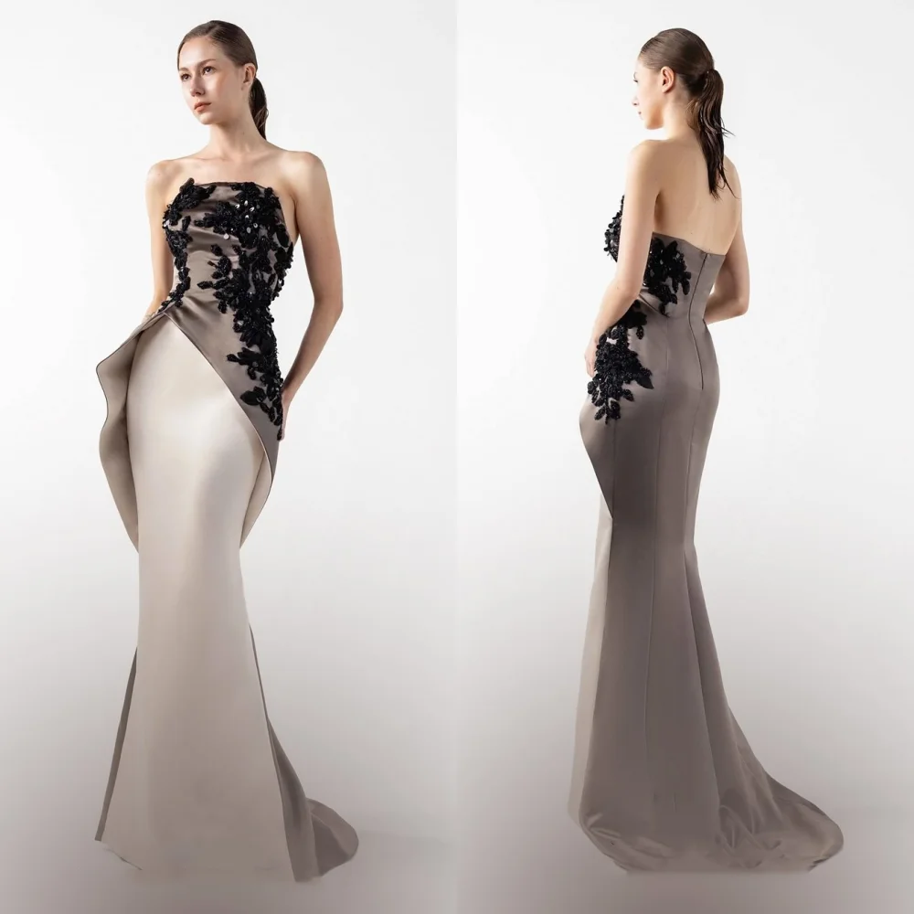

Customized Fashion Pleat Sequined Pattern Mermaid Strapless Long Dresses Bespoke Occasion Celebrity Formal Sparkle