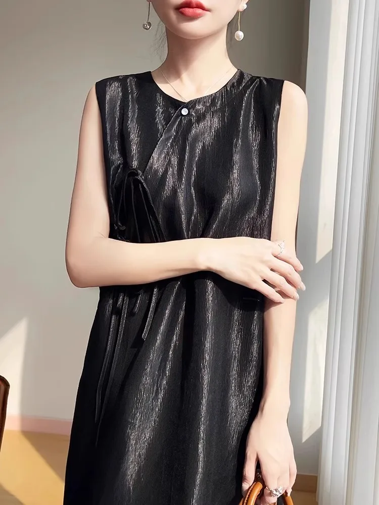 실크 아세테이트 새틴 라운드 네 드 여성 디자인 센세이션 컬러 미디 스커트 슬림 베스트 드 출퇴근용 하이 웨이스트...