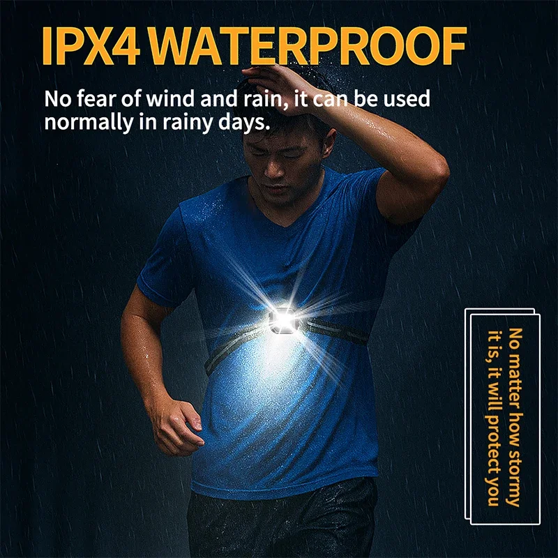 야외 스포츠 사이클링을 위한 LED 야간 조명 러닝 라이딩 가슴 램프 웨어러블 랜턴 USB 충전식 내장 18650 배터리