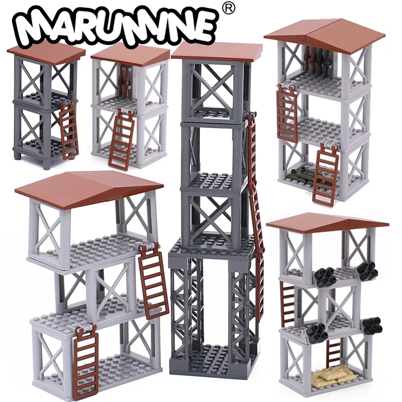 Marumine WW2 Military Building Blocks Sentry Tower MOC Bricks Assembly Accessories Parts DIY Construction Modeling Kit Set