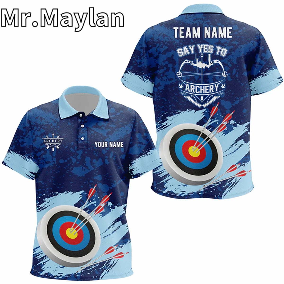 Personalized Say Yes To Archery Blue Painted 3D Polo Shirts For Men Custom Target Archery Jerseys Shirt Summer Unisex Tee Tops