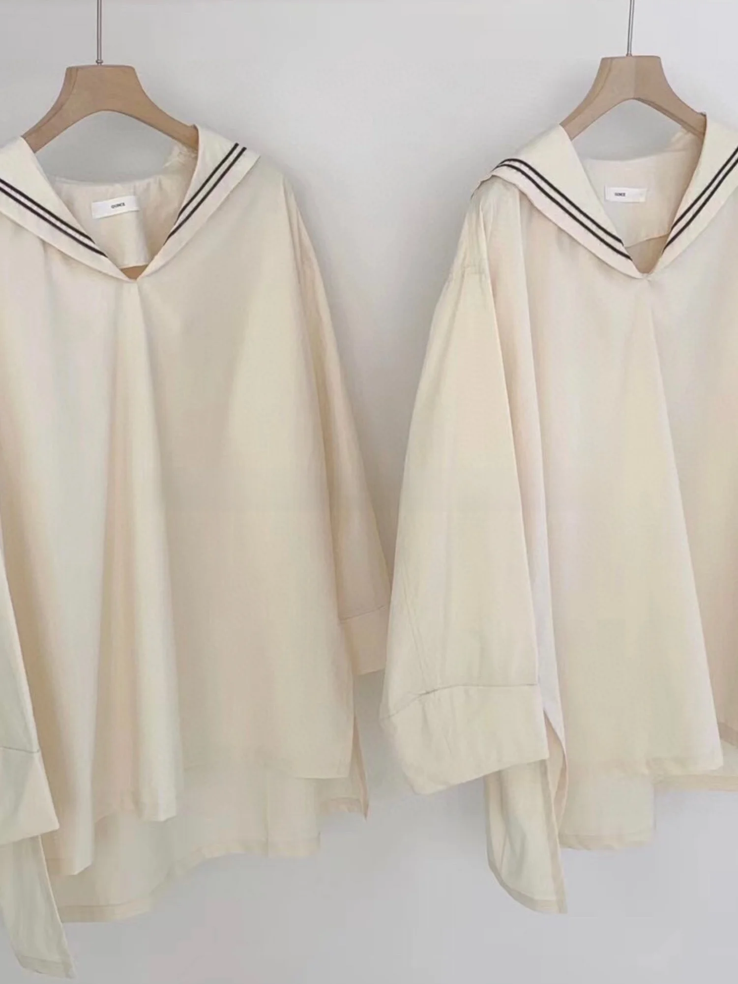 

Miss Candy Korean Sle Dongdaemun Loose Fit Slimming V-Ne Long Sve irt Women's Navy Wind Casual Commute Sle irt