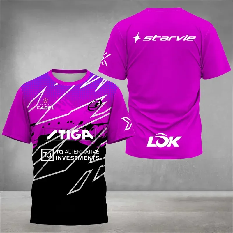 قميص تدريب التنس الانطباعي المخطط للرجال، تي شيرت Padel Tenis Manga Curta، مجموعة اللياقة البدنية سريعة الجفاف