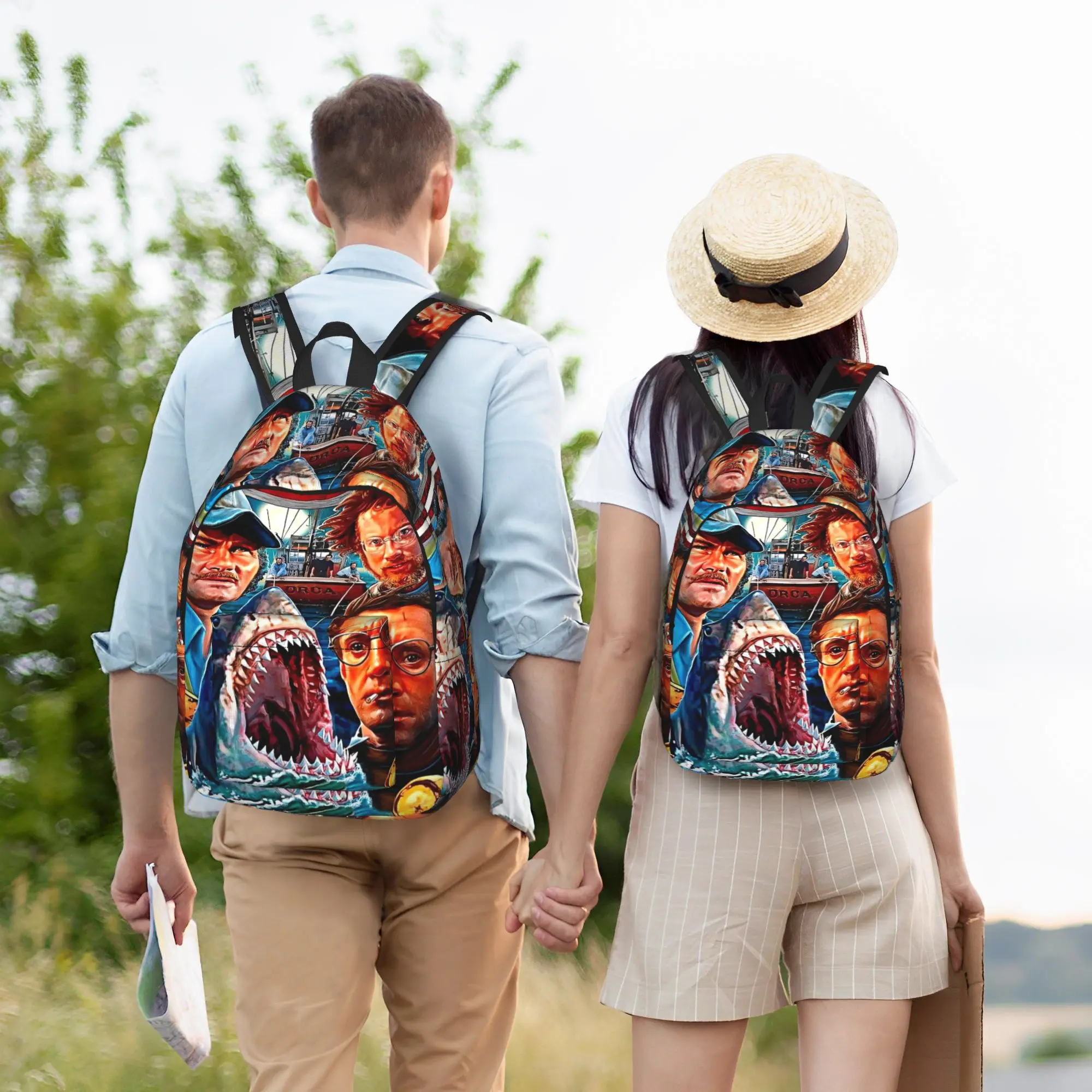 Jaw-Shark Classic Film Amity Island Backpack Male  Breathable Backpacks Polyester Cute School Bags Travel Colorful Rucksack