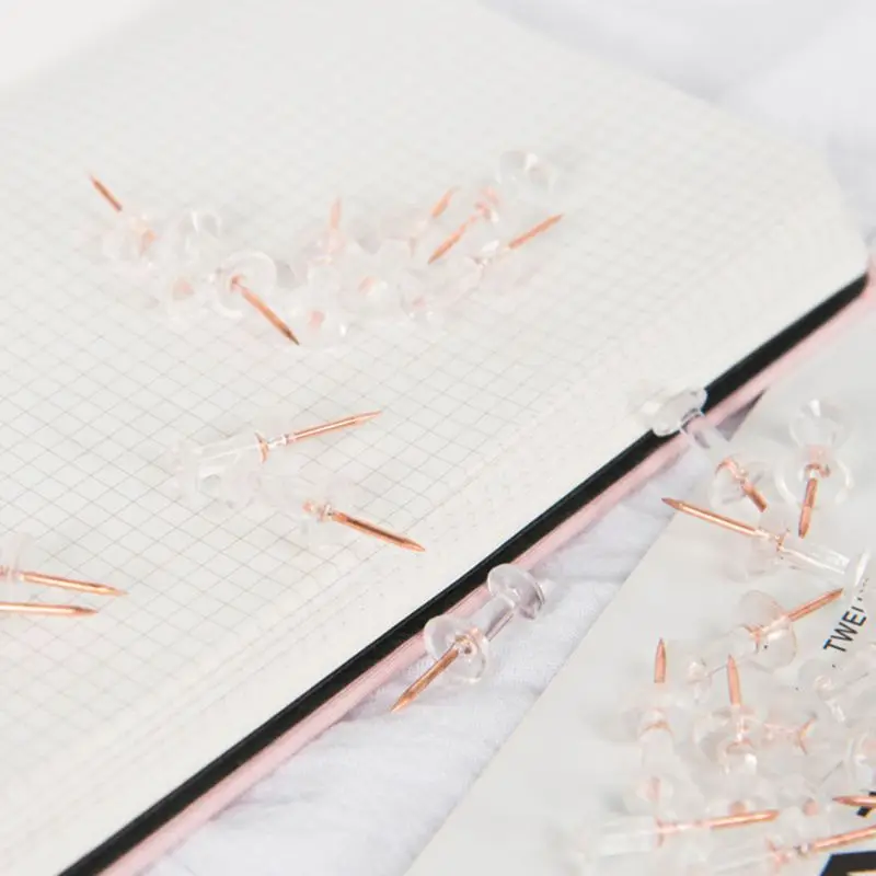 100 stks Transparant Rose Goud Push Pins Duim Punaise Board Pins Tekening Foto