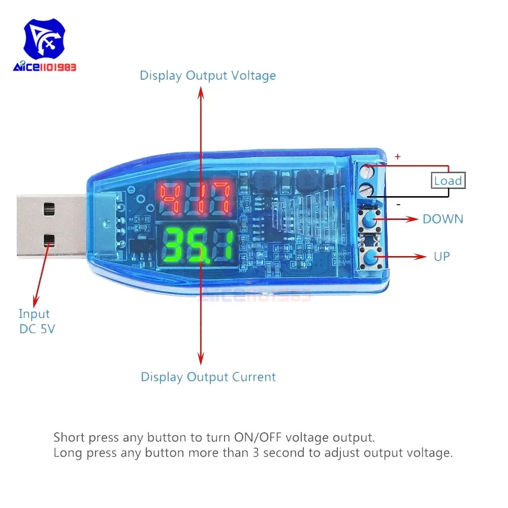 Dual LED DC-DC DC 5V to 1.2V -3V 5V 9V 12V 16V 24V USB Step Up Down Buck Boost Converter Power Supply Module Voltmeter Ammeter