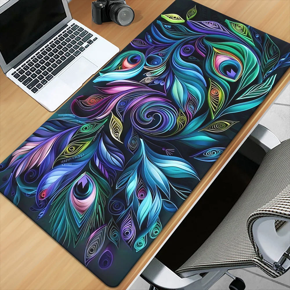 

Peacock Feather Mouse Pad Large Rubber Base Anti-slip PC Desk Accessories Mousepad for Office and Gamer Keyboard Mats Decor Mat