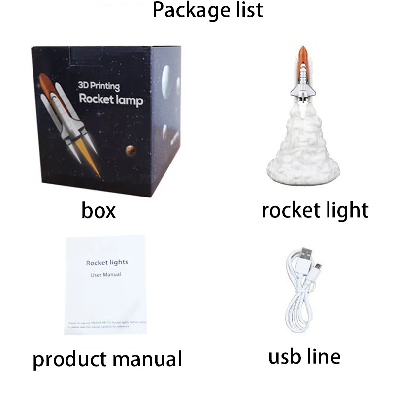 3D Print Space Shuttle LED Night Lamp Bedside Desk Lamp 800 mAh USB Rechargeable Rocket Light Christmas Kids Gift for Room Decor