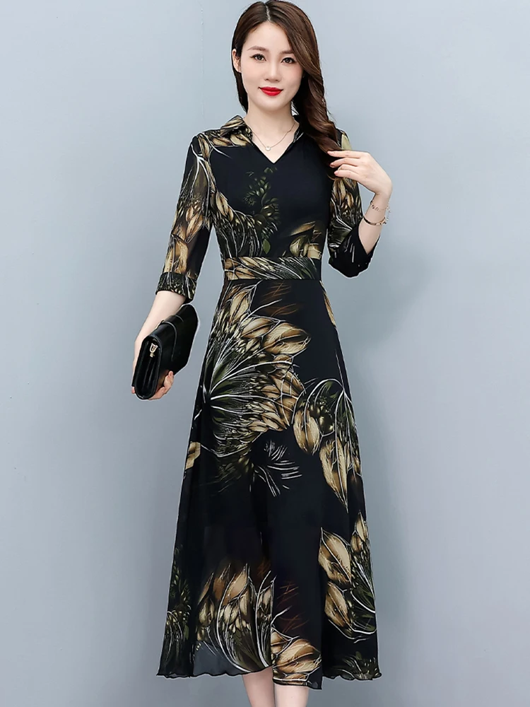 Primavera autunno elegante lusso Chic Prom Maxi Dress 2024 Vintage nero aderente Party Night Dress donna Chiffon Casual Midi Vestido