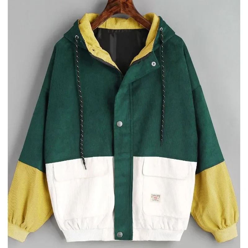 Color Block Patchwork Corduroy Hooded Fashion Jackets Men Hip Hop Hoodies Top Comfortable Coats Male Casual Streetwear Outerwear