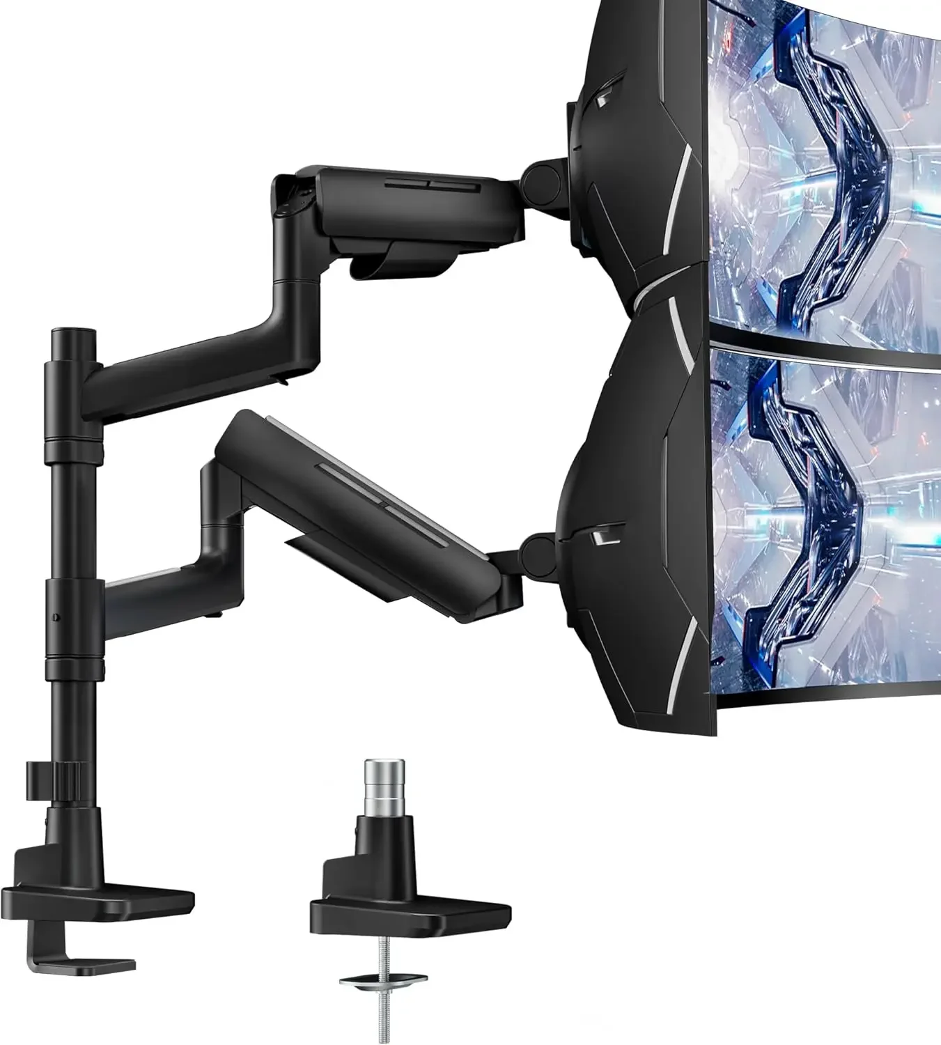 

Dual Monitor Mount Vertical for 17-49 Inch Ultrawide Duty Curved Screen, Arm Compatible with Samsung and LG Monitor, Black
