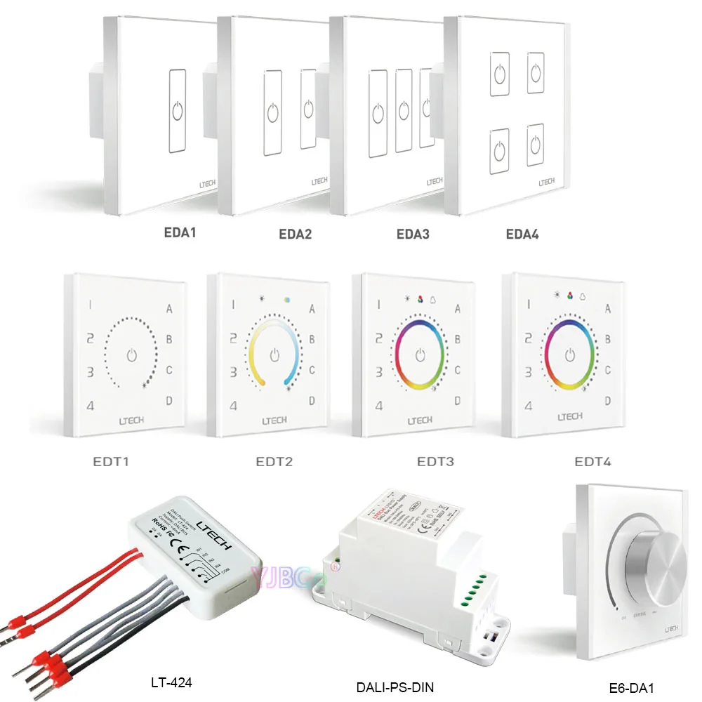 

DALI Touch Panel 86 style wall DIM CT RGB RGBW Switch Controller Bus supply power;DALI Double Group Push Switch for LED Light