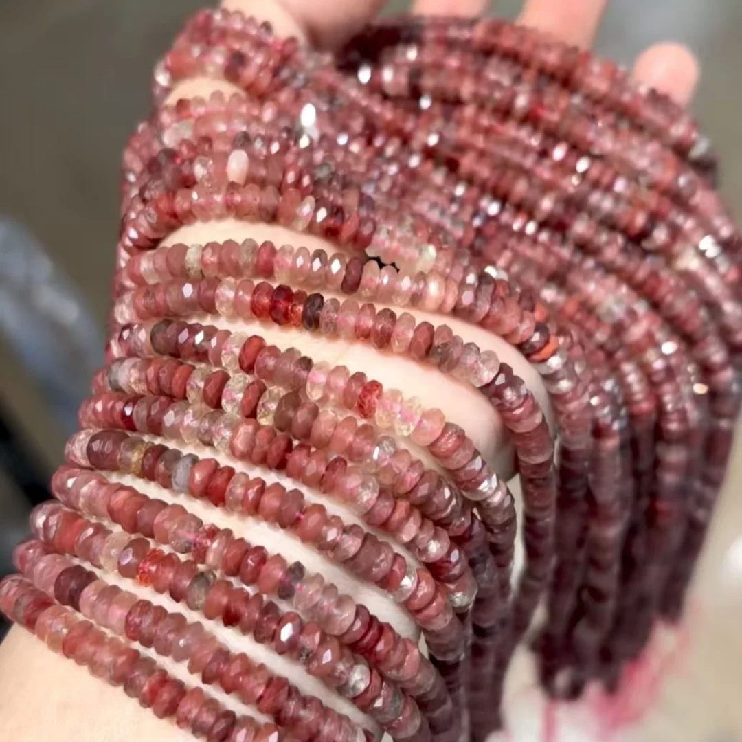 Natural Deep Red Labradorite 5mm Faceted Roundelle Loose Beads 38cm for DIY Jewelry Making - Bracelet Necklace
