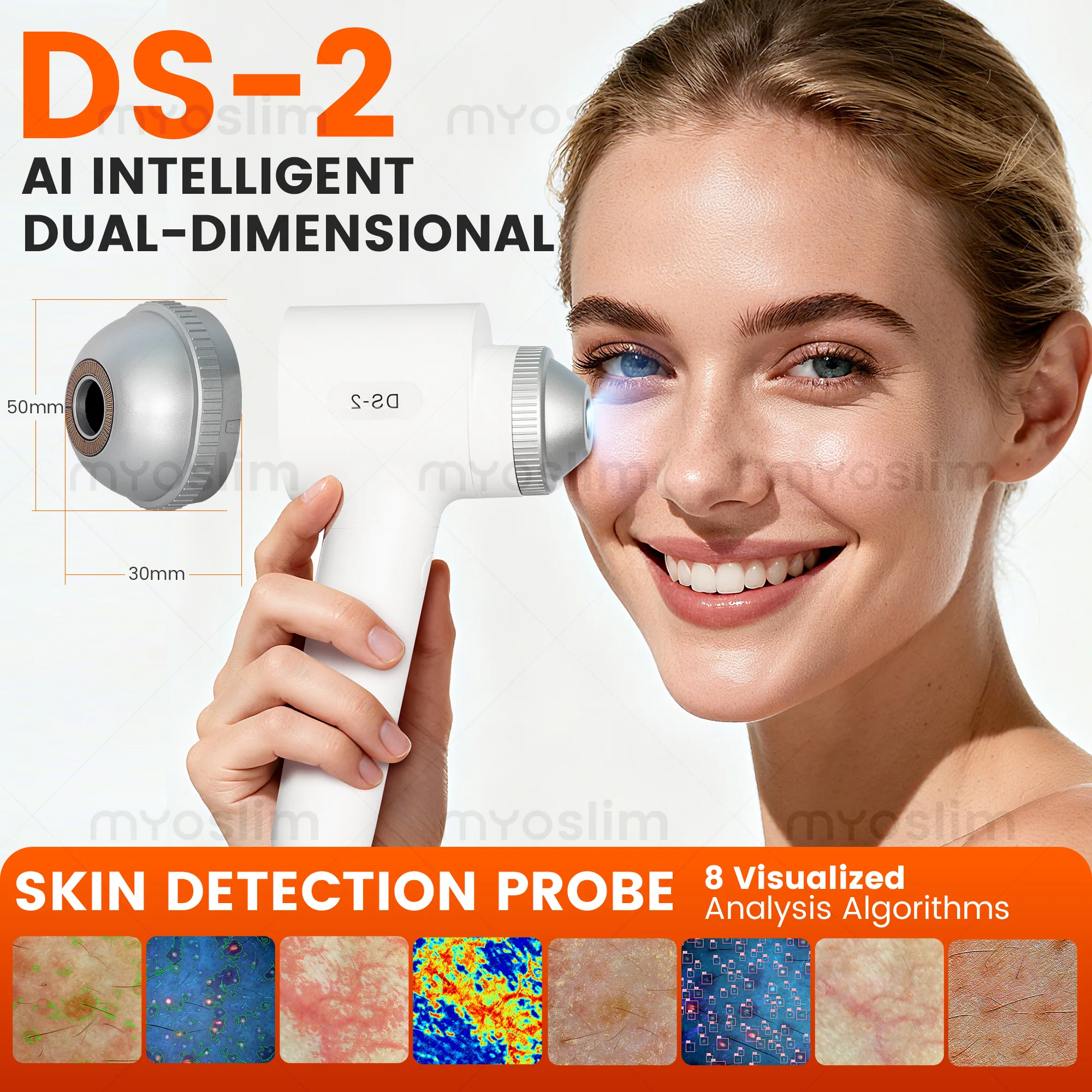 Professional DS-2 AI Dual-Dimensional Skin Scalp Analyzer 8MP 50X Lens 3 Spectra Imaging Skin Tester & Hair Follicle Analyzer