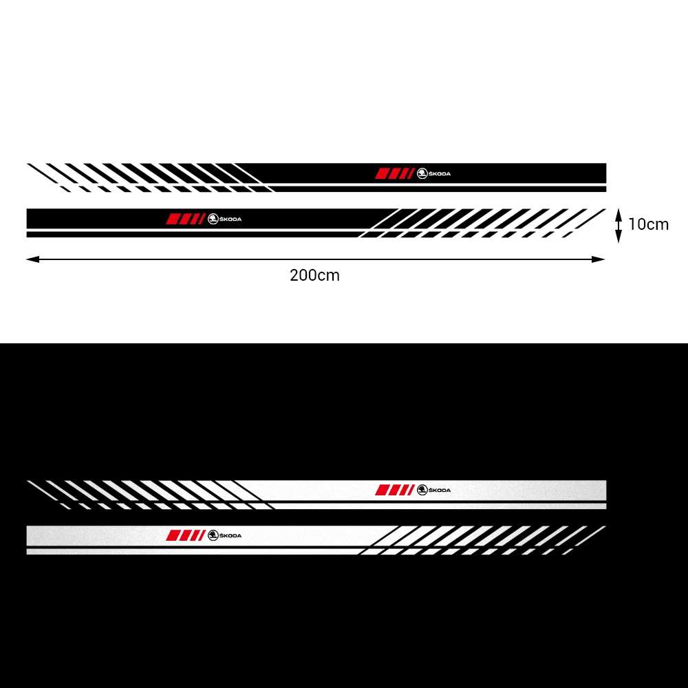 2PCS PVC Car Door Side Skirt Stickers Auto Body Decals Decoration For Skoda Kamiq Superb Fabia Octavia Rapid Kodiaq Scala Karoq